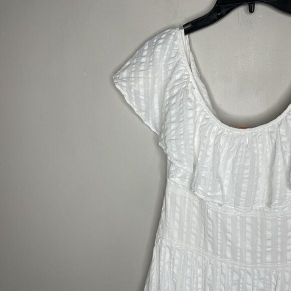 TORY BURCH Midi Dress Women 6 White Striped Seersucker 100% Cotton - Picture 11 of 16